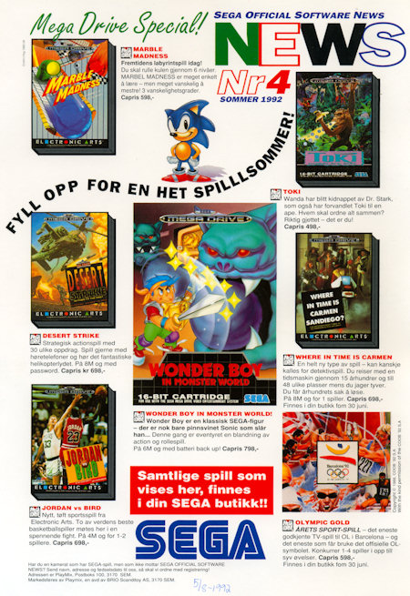 SEGA Official Software News 1992 Summer